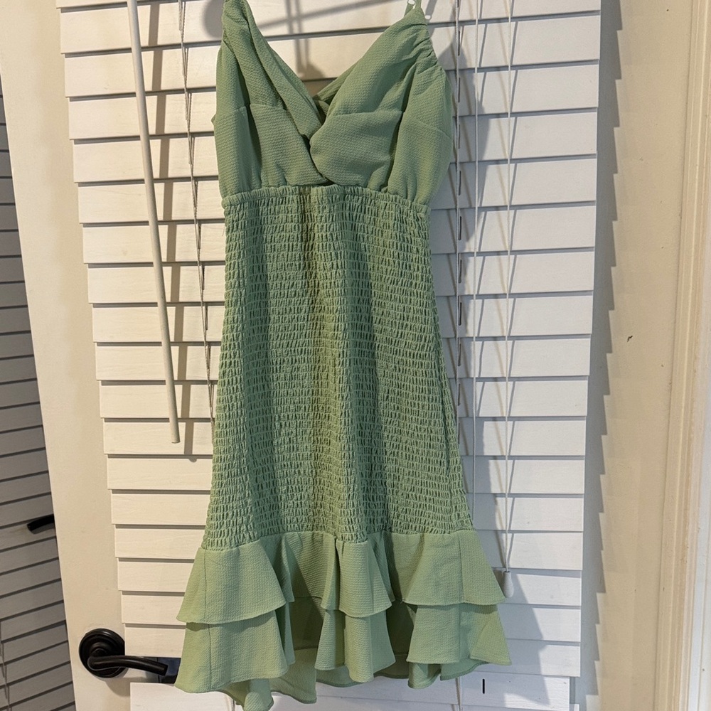 B Darlin Light Green Ruffled Mini Dress
